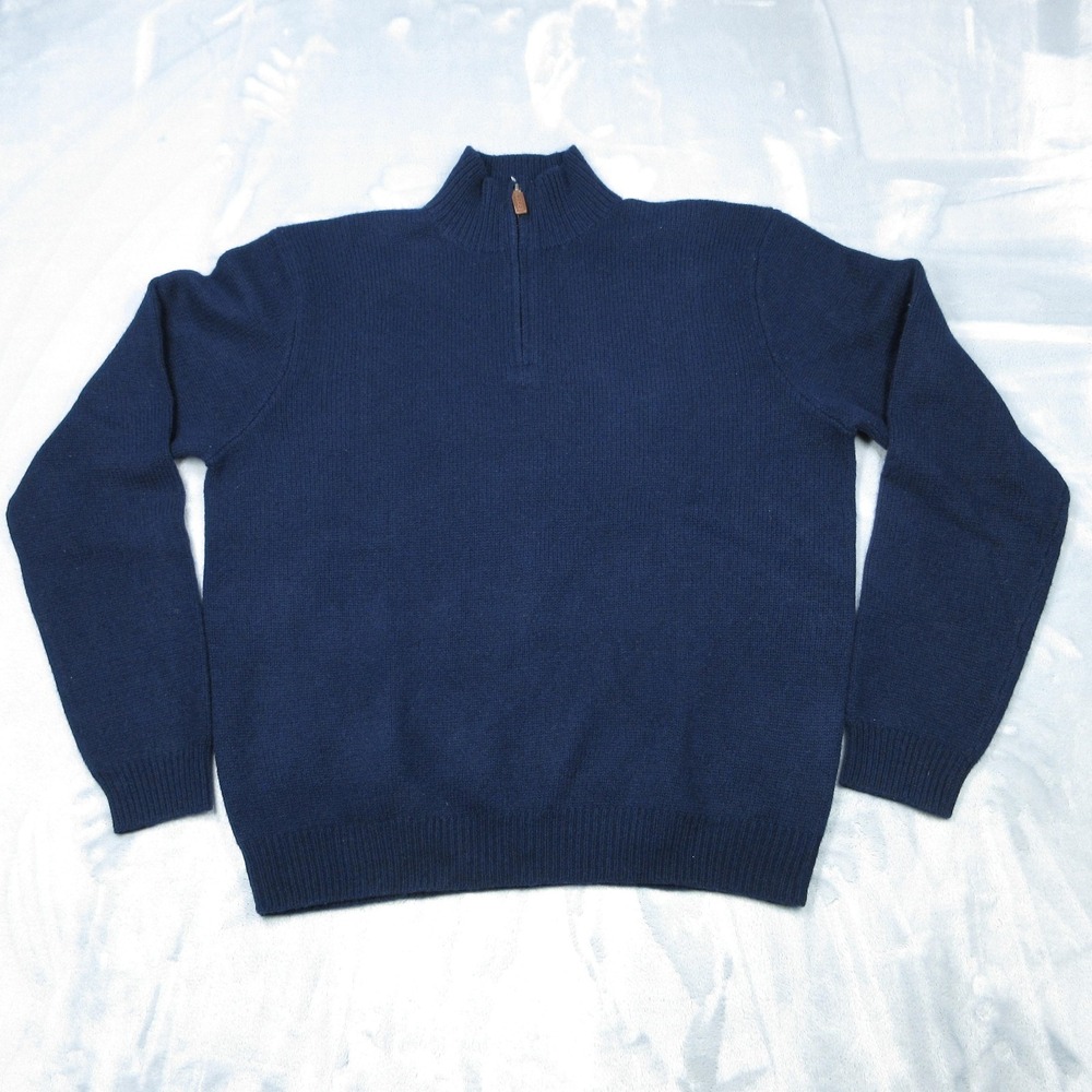 Polo‎ Ralph Lauren Sweater Mens XL Navy Lambswool Quarter Zip Mock Neck Pullover